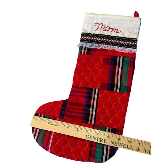 VTG Handmade MOM Christmas Stocking Holiday Fabric Patchwork Quilted - Picture 5 of 6